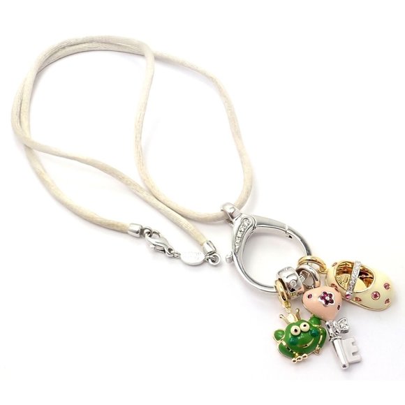 Authentic! Aaron Basha 18k White Gold Diamond Enhancer 3 Charms Spacer Necklace - Picture 6 of 10